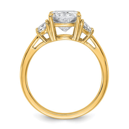 14K Yellow Gold 1/2 carat Lab Grown Diamond VS/SI+ G+ Half Moon and 2 carat Cushion Center Semi Mount Three Stone Engagement Ring