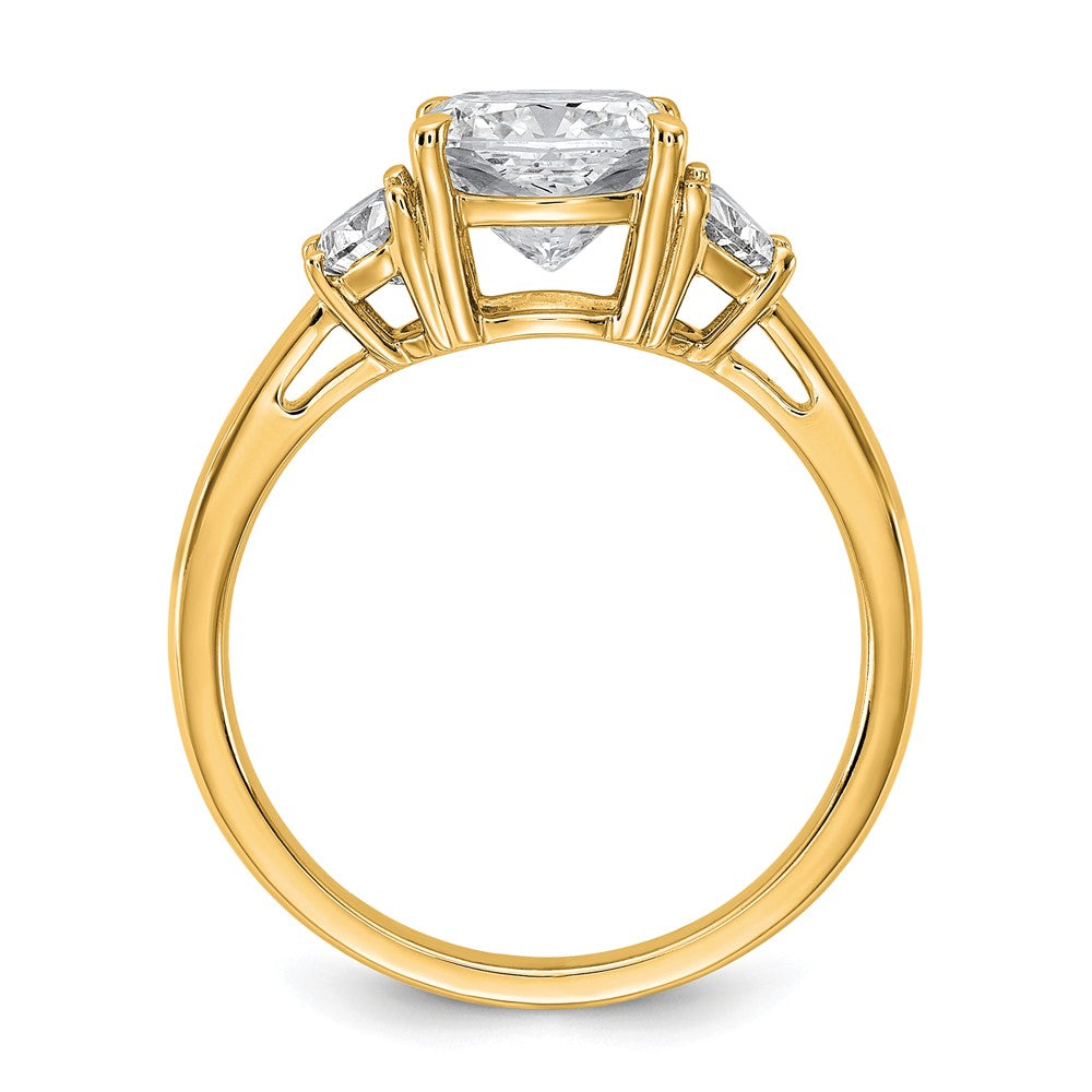 14K Yellow Gold 2 1/2 carat Certified Lab Grown Diamond VS+ F+ Complete Cushion and Half Moon Three Stone Engagement Ring