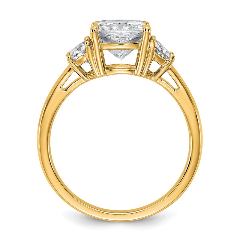 14K Yellow Gold 2 1/2 carat Certified Lab Grown Diamond VS+ F+ Complete Cushion and Half Moon Three Stone Engagement Ring