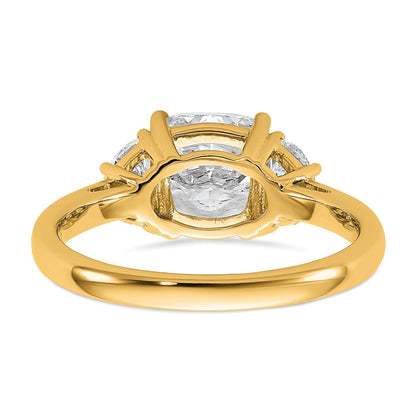 14K Yellow Gold 2 1/2 carat Certified Lab Grown Diamond VS/SI+ G+ Complete Cushion and Half Moon Three Stone Engagement Ring