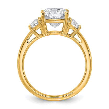 14K Yellow Gold 3 1/8 carat Certified Lab Grown Diamond VS+ F+ Complete Cushion and Half Moon Three Stone Engagement Ring