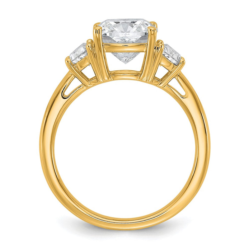 14K Yellow Gold 5/8 carat Lab Grown Diamond VS/SI+ G+ Half Moon and 2 1/2 carat Cushion Center Semi Mount Three Stone Engagement Ring