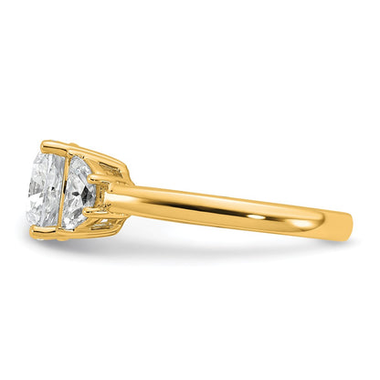 14K Yellow Gold 5/8 carat Lab Grown Diamond VS+ F+ Half Moon and 2 1/2 carat Cushion Center Semi Mount Three Stone Engagement Ring