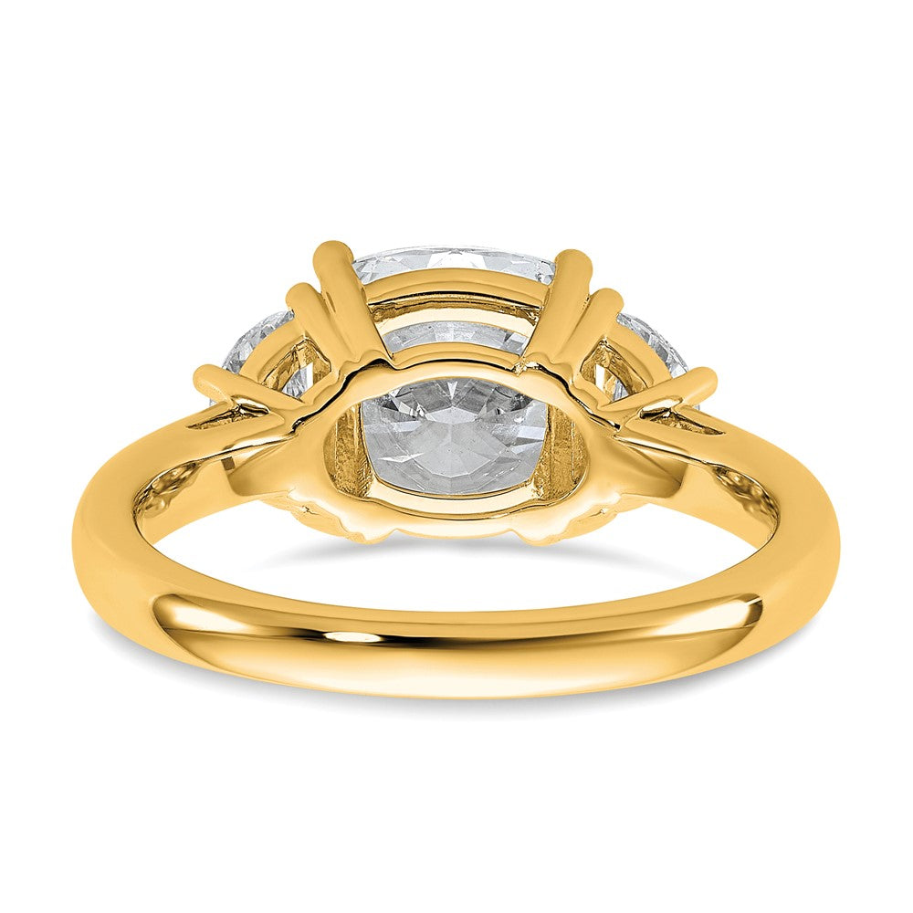 14K Yellow Gold 3 1/8 carat Certified Lab Grown Diamond VS/SI+ G+ Complete Cushion and Half Moon Three Stone Engagement Ring