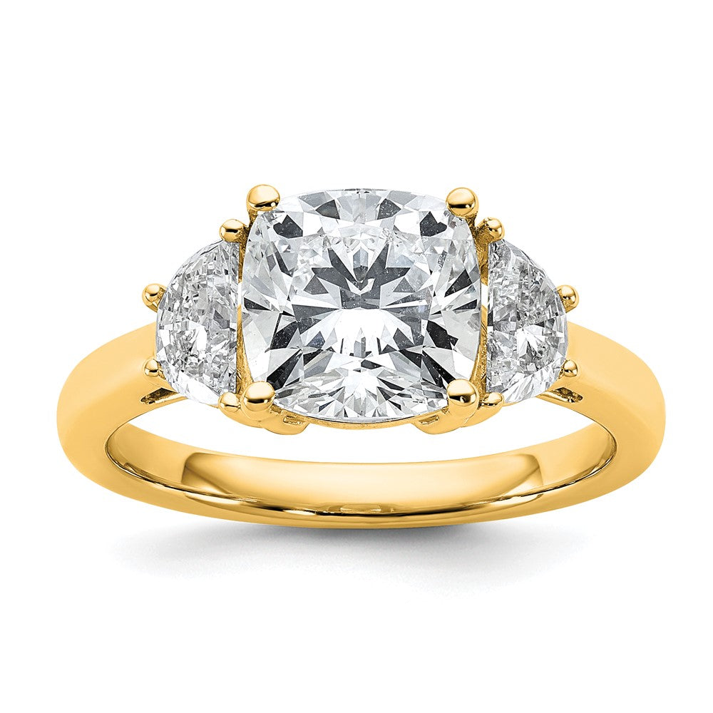 14K Yellow Gold 3 1/8 carat Certified Lab Grown Diamond VS/SI+ G+ Complete Cushion and Half Moon Three Stone Engagement Ring
