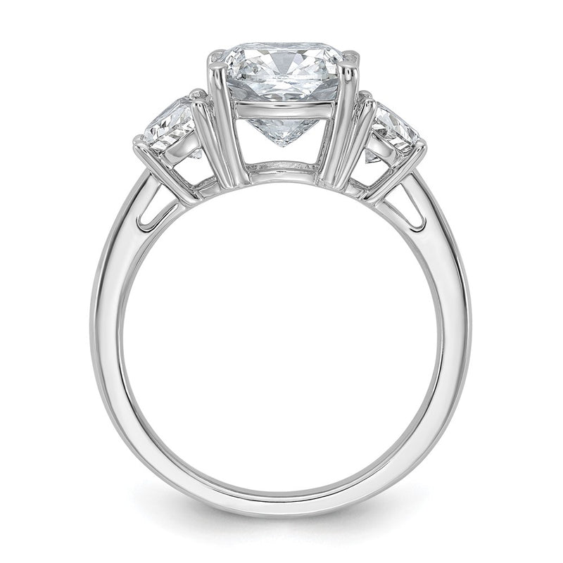 14K White Gold 1 carat Lab Grown Diamond VS+ F+ Half Moon and 3 carat Cushion Center Semi Mount Three Stone Engagement Ring