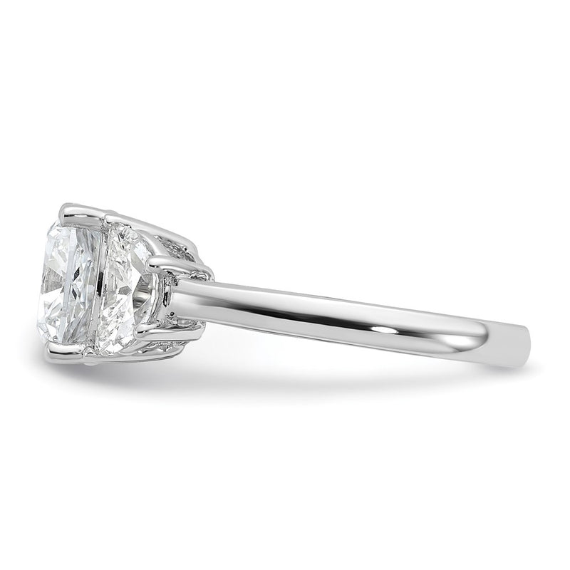 14K White Gold 4 carat Certified Lab Grown Diamond VS+ F+ Complete Cushion and Half Moon Three Stone Engagement Ring