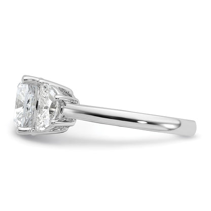 14K White Gold 4 carat Certified Lab Grown Diamond VS/SI+ G+ Complete Cushion and Half Moon Three Stone Engagement Ring