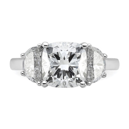 14K White Gold 1 carat Lab Grown Diamond VS/SI+ G+ Half Moon and 3 carat Cushion Center Semi Mount Three Stone Engagement Ring