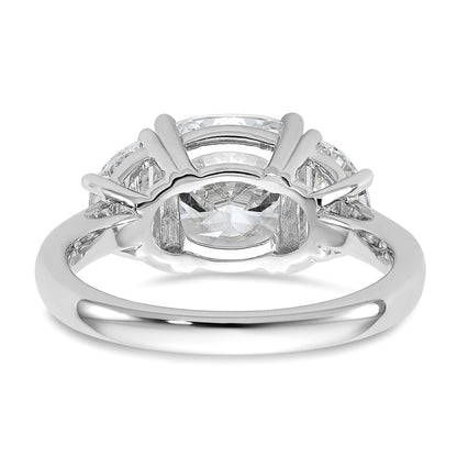 14K White Gold 1 carat Lab Grown Diamond VS+ F+ Half Moon and 3 carat Cushion Center Semi Mount Three Stone Engagement Ring