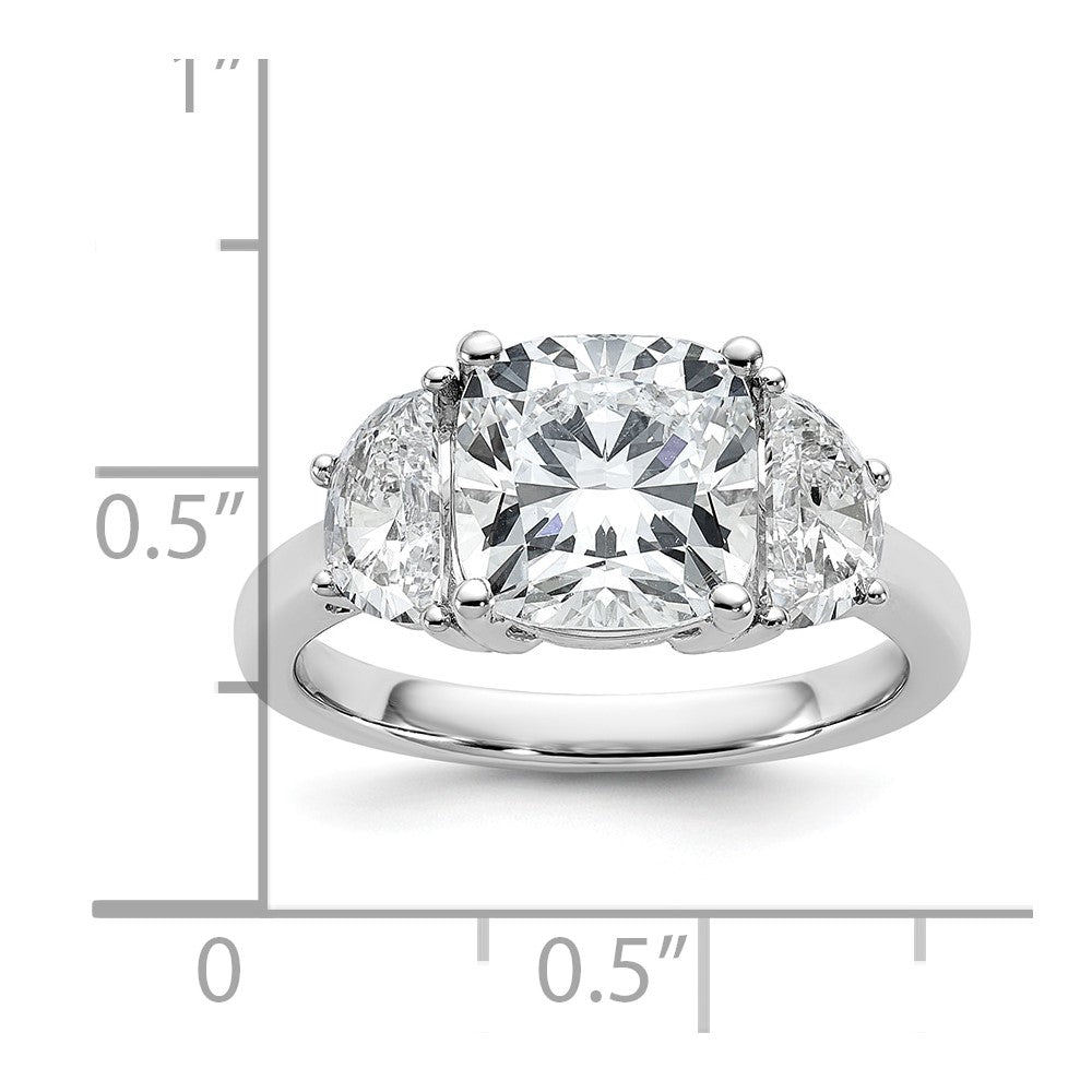 14K White Gold 4 carat Certified Lab Grown Diamond VS/SI+ G+ Complete Cushion and Half Moon Three Stone Engagement Ring