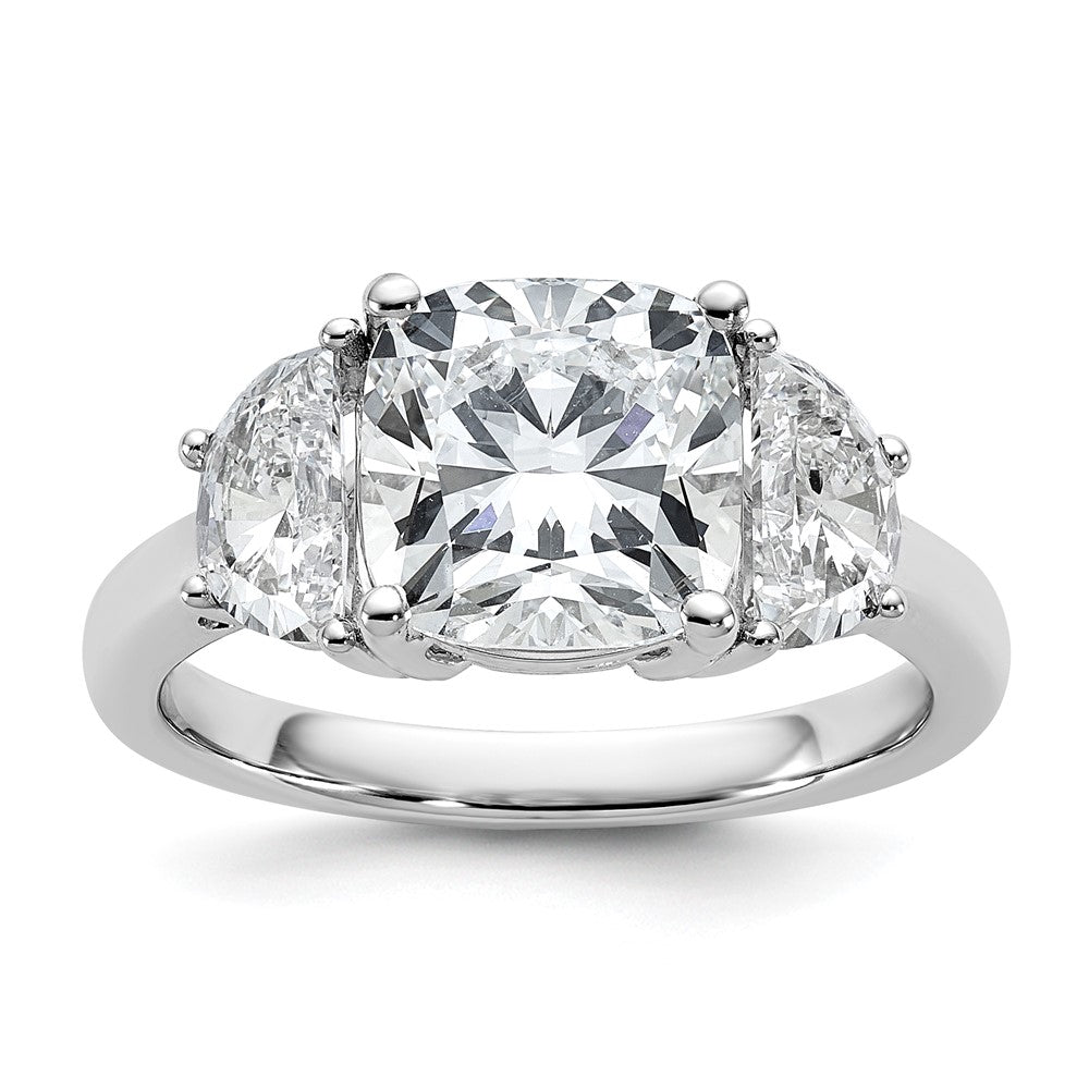14K White Gold 4 carat Certified Lab Grown Diamond VS/SI+ G+ Complete Cushion and Half Moon Three Stone Engagement Ring