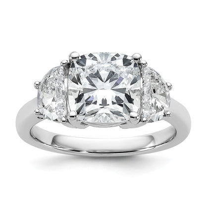 14K White Gold 4 carat Certified Lab Grown Diamond VS/SI+ G+ Complete Cushion and Half Moon Three Stone Engagement Ring