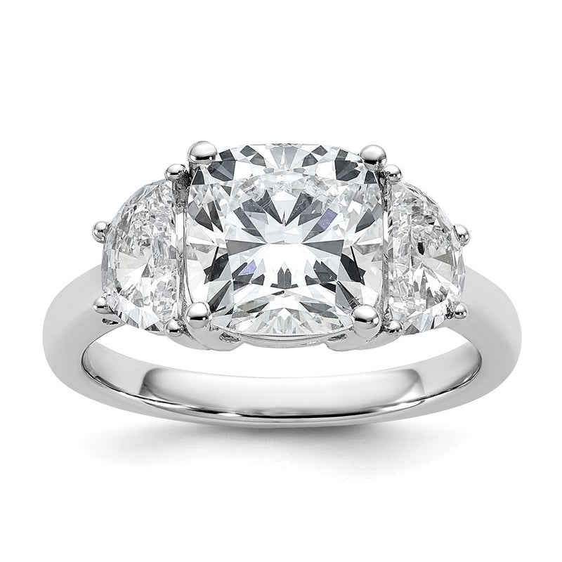14K White Gold 1 carat Lab Grown Diamond VS/SI+ G+ Half Moon and 3 carat Cushion Center Semi Mount Three Stone Engagement Ring