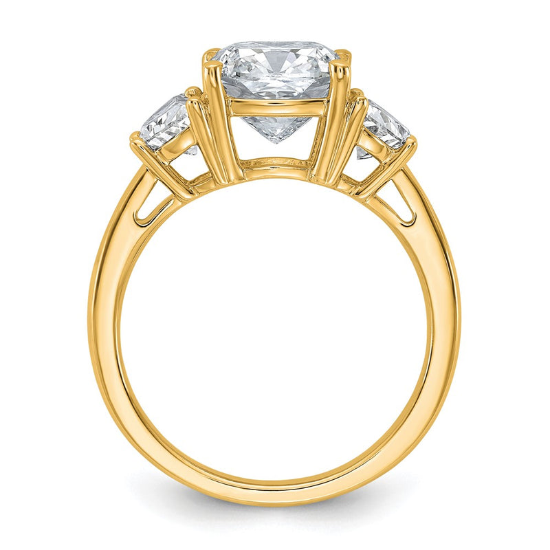 14K Yellow Gold 1 carat Lab Grown Diamond VS/SI+ G+ Half Moon and 3 carat Cushion Center Semi Mount Three Stone Engagement Ring