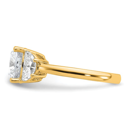 14K Yellow Gold 1 carat Lab Grown Diamond VS/SI+ G+ Half Moon and 3 carat Cushion Center Semi Mount Three Stone Engagement Ring