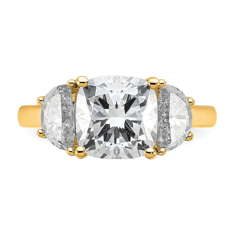 14K Yellow Gold 4 carat Certified Lab Grown Diamond VS+ F+ Complete Cushion and Half Moon Three Stone Engagement Ring