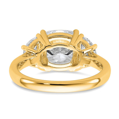 14K Yellow Gold 1 carat Lab Grown Diamond VS+ F+ Half Moon and 3 carat Cushion Center Semi Mount Three Stone Engagement Ring