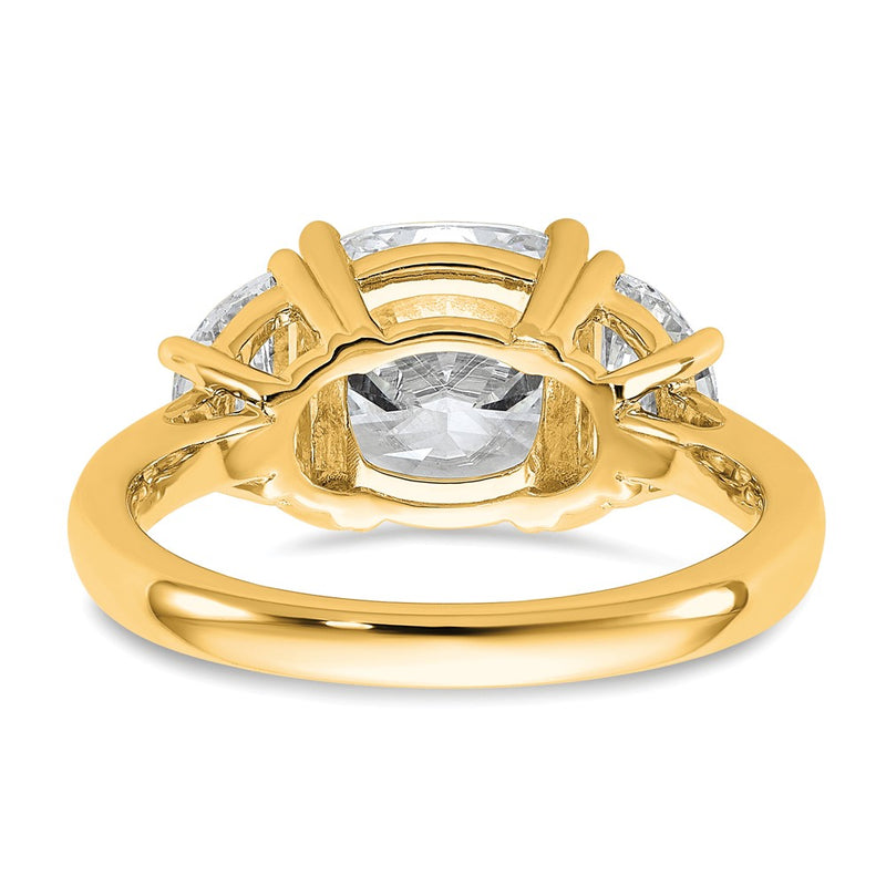 14K Yellow Gold 4 carat Certified Lab Grown Diamond VS/SI+ G+ Complete Cushion and Half Moon Three Stone Engagement Ring