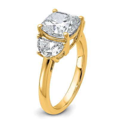 14K Yellow Gold 4 carat Certified Lab Grown Diamond VS/SI+ G+ Complete Cushion and Half Moon Three Stone Engagement Ring
