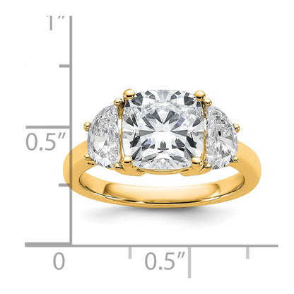 14K Yellow Gold 1 carat Lab Grown Diamond VS/SI+ G+ Half Moon and 3 carat Cushion Center Semi Mount Three Stone Engagement Ring