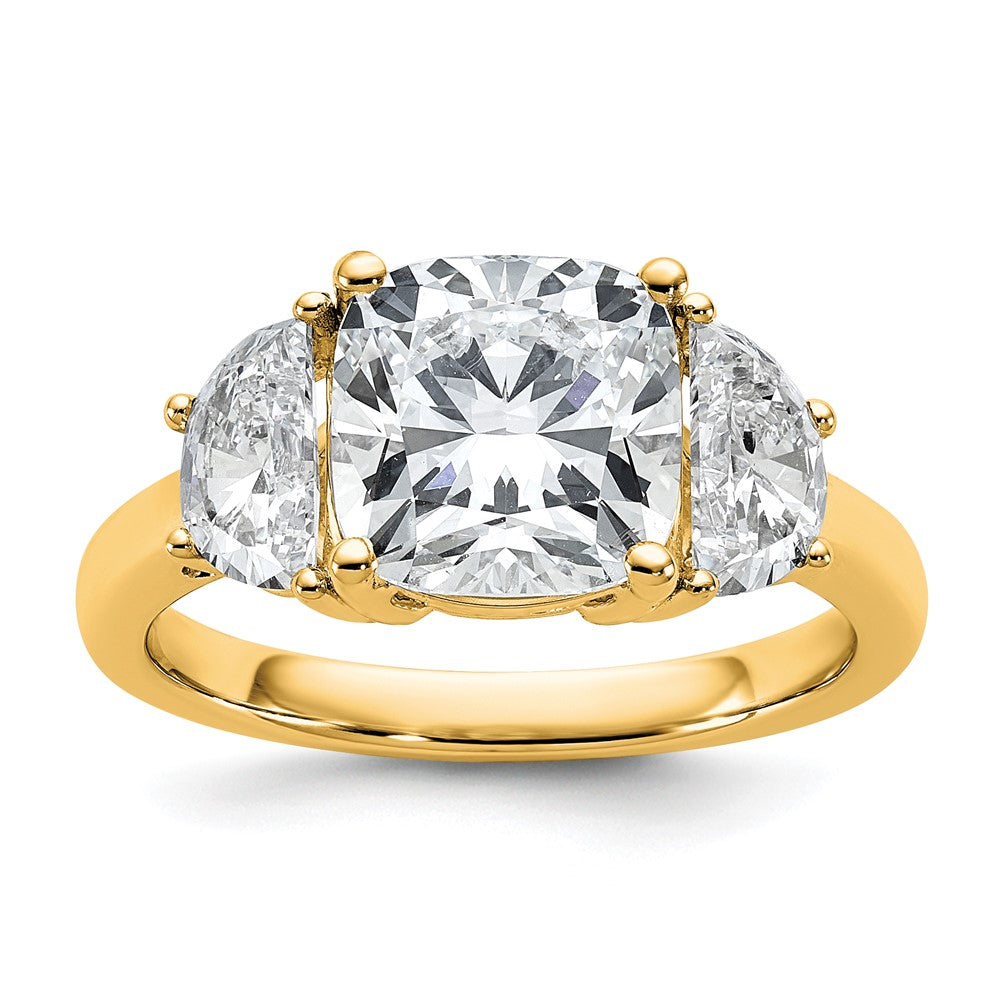 14K Yellow Gold 4 carat Certified Lab Grown Diamond VS/SI+ G+ Complete Cushion and Half Moon Three Stone Engagement Ring