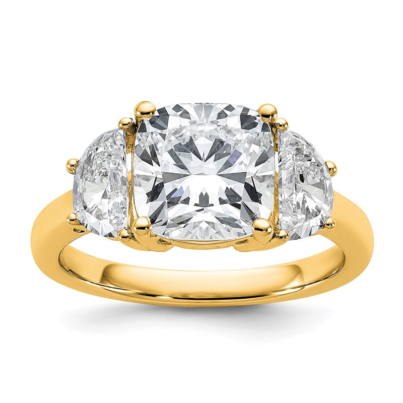 14K Yellow Gold 4 carat Certified Lab Grown Diamond VS/SI+ G+ Complete Cushion and Half Moon Three Stone Engagement Ring