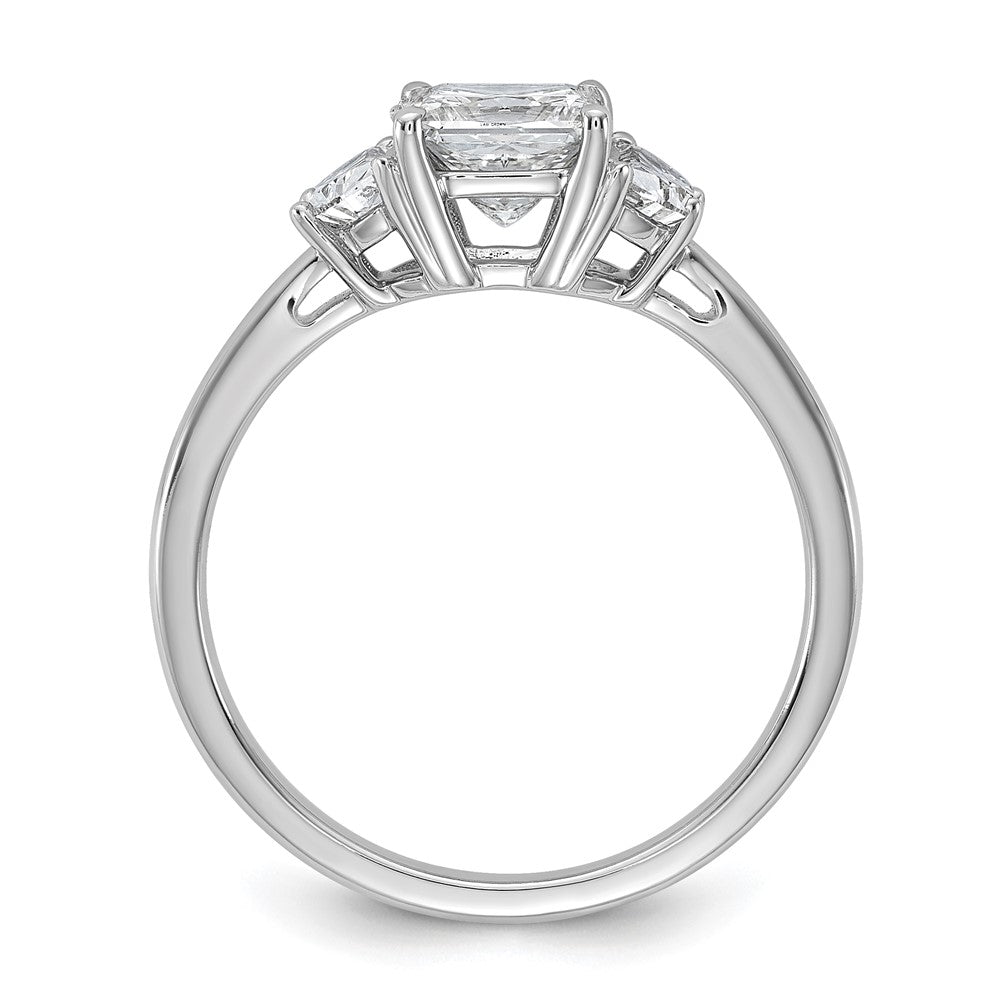 14K White Gold 1 3/8 carat Certified Lab Grown Diamond VS+ F+ Princess and Half Moon Complete Three Stone Engagement Ring