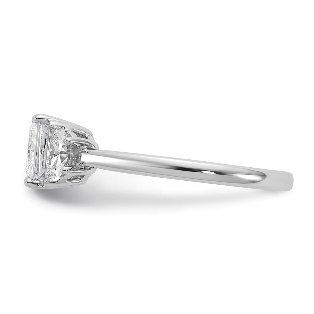 14K White Gold 3/8 carat Lab Grown Diamond VS/SI+ G+ Half Moon 1 carat Princess Center Semi Mount Three Stone Engagement Ring