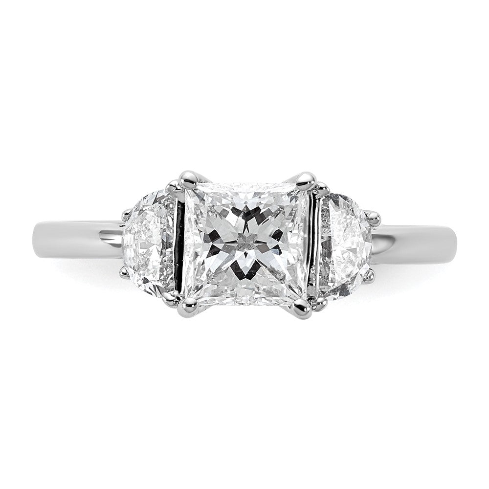 14K White Gold 1 3/8 carat Certified Lab Grown Diamond VS/SI+ G+ Princess and Half Moon Complete Three Stone Engagement Ring