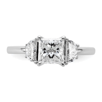14K White Gold 3/8 carat Lab Grown Diamond VS/SI+ G+ Half Moon 1 carat Princess Center Semi Mount Three Stone Engagement Ring