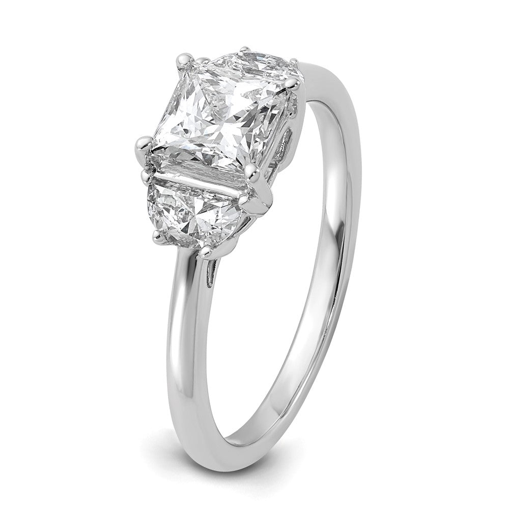 14K White Gold 1 3/8 carat Certified Lab Grown Diamond VS+ F+ Princess and Half Moon Complete Three Stone Engagement Ring
