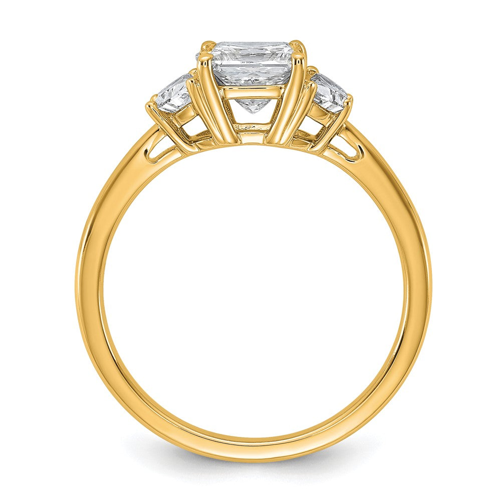 14K Yellow Gold 1 3/8 carat Certified Lab Grown Diamond VS+ F+ Princess and Half Moon Complete Three Stone Engagement Ring