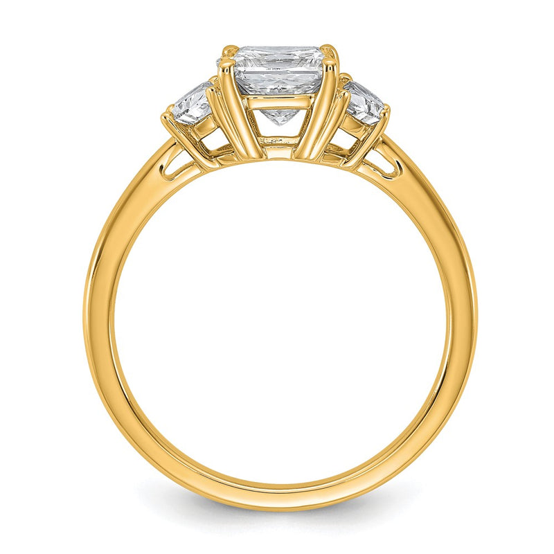 14K Yellow Gold 1 3/8 carat Certified Lab Grown Diamond VS+ F+ Princess and Half Moon Complete Three Stone Engagement Ring