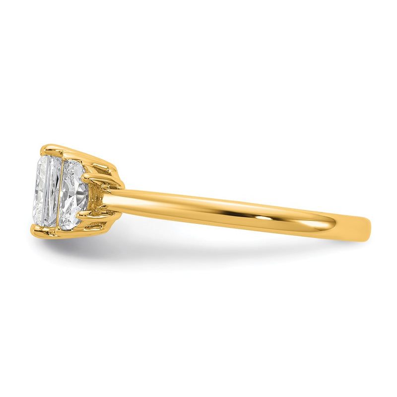 14K Yellow Gold 3/8 carat Lab Grown Diamond VS+ F+ Half Moon 1 carat Princess Center Semi Mount Three Stone Engagement Ring