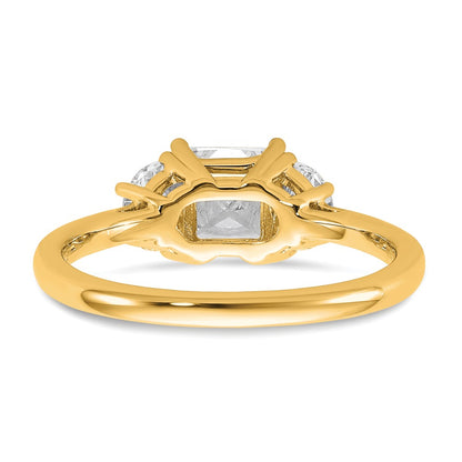 14K Yellow Gold 1 3/8 carat Certified Lab Grown Diamond VS+ F+ Princess and Half Moon Complete Three Stone Engagement Ring