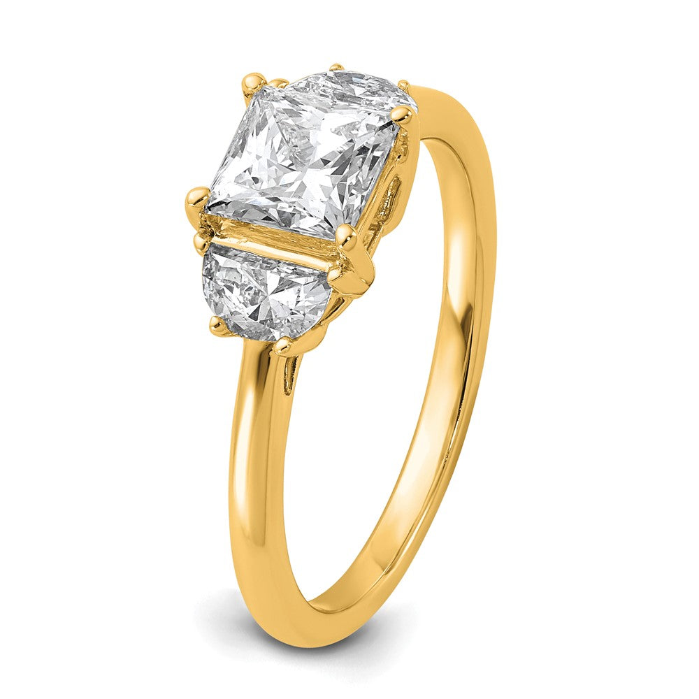 14K Yellow Gold 1 3/8 carat Certified Lab Grown Diamond VS/SI+ G+ Princess and Half Moon Complete Three Stone Engagement Ring