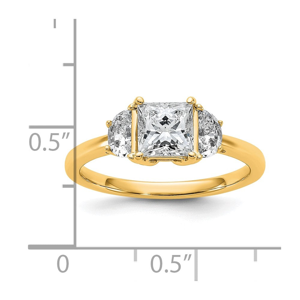 14K Yellow Gold 1 3/8 carat Certified Lab Grown Diamond VS+ F+ Princess and Half Moon Complete Three Stone Engagement Ring