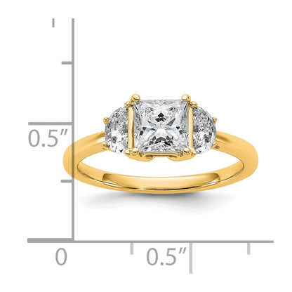 14K Yellow Gold 1 3/8 carat Certified Lab Grown Diamond VS+ F+ Princess and Half Moon Complete Three Stone Engagement Ring