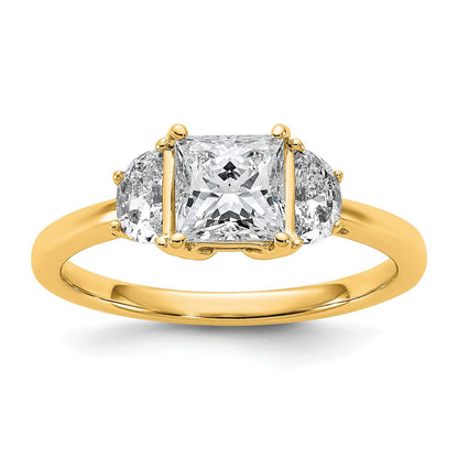 14K Yellow Gold 1 3/8 carat Certified Lab Grown Diamond VS+ F+ Princess and Half Moon Complete Three Stone Engagement Ring