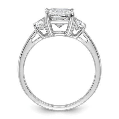 14K White Gold 2 carat Certified Lab Grown Diamond VS+ F+ Princess and Half Moon Complete Three Stone Engagement Ring