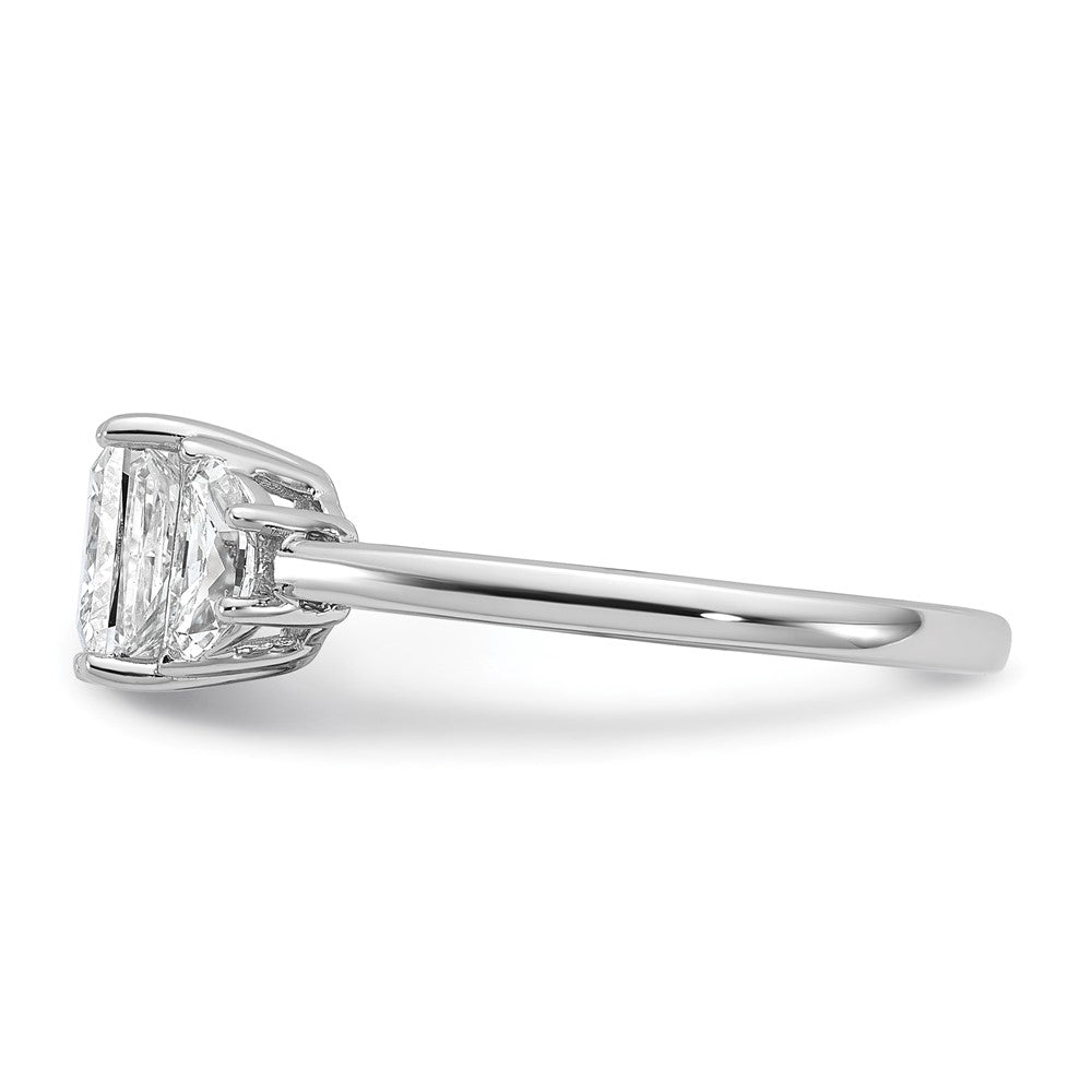 14K White Gold 2 carat Certified Lab Grown Diamond VS+ F+ Princess and Half Moon Complete Three Stone Engagement Ring