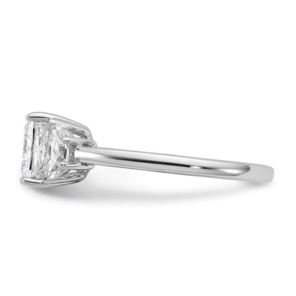 14K White Gold 2 carat Certified Lab Grown Diamond VS+ F+ Princess and Half Moon Complete Three Stone Engagement Ring