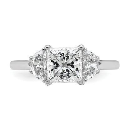 14K White Gold 2 carat Certified Lab Grown Diamond VS+ F+ Princess and Half Moon Complete Three Stone Engagement Ring