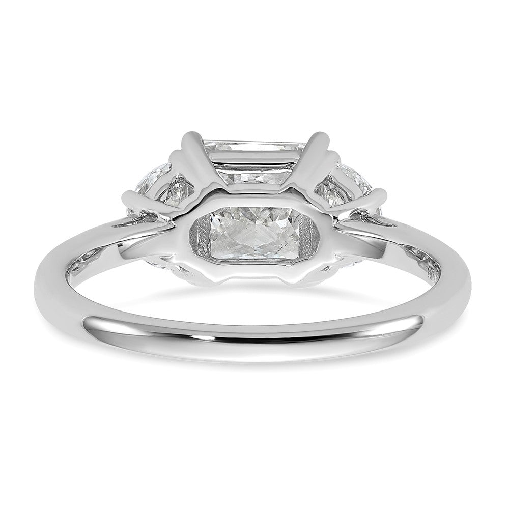 14K White Gold 2 carat Certified Lab Grown Diamond VS+ F+ Princess and Half Moon Complete Three Stone Engagement Ring