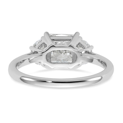 14K White Gold 2 carat Certified Lab Grown Diamond VS+ F+ Princess and Half Moon Complete Three Stone Engagement Ring