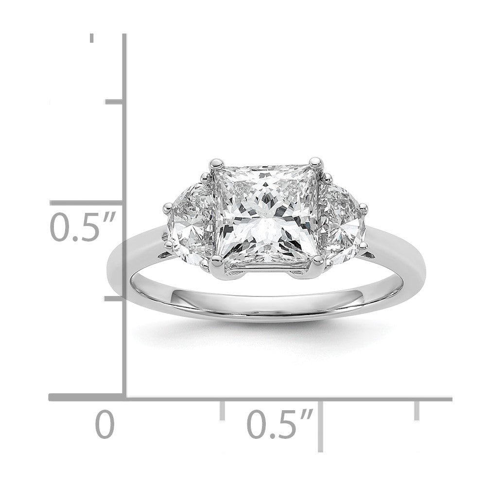 14K White Gold 2 carat Certified Lab Grown Diamond VS/SI+ G+ Princess and Half Moon Complete Three Stone Engagement Ring