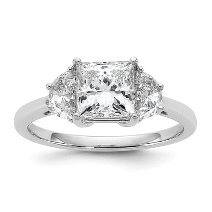14K White Gold 2 carat Certified Lab Grown Diamond VS/SI+ G+ Princess and Half Moon Complete Three Stone Engagement Ring