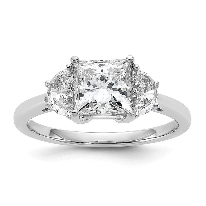14K White Gold 2 carat Certified Lab Grown Diamond VS/SI+ G+ Princess and Half Moon Complete Three Stone Engagement Ring