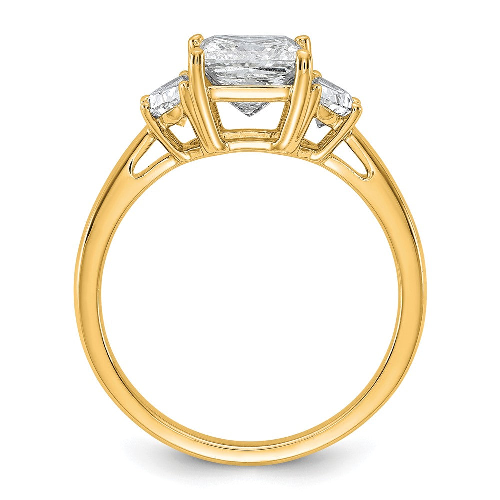14K Yellow Gold 1/2 carat Lab Grown Diamond VS/SI+ G+ Half Moon 1 1/2 carat Princess Center Semi Mount Three Stone Engagement Ring